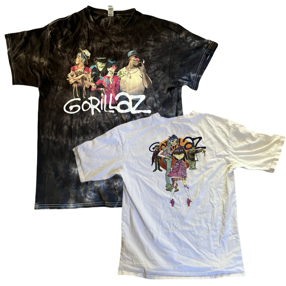 VTG Gorillaz Band Tshirt Lot Of 2 Medium Black Tie Dye White Concert Y2K Music